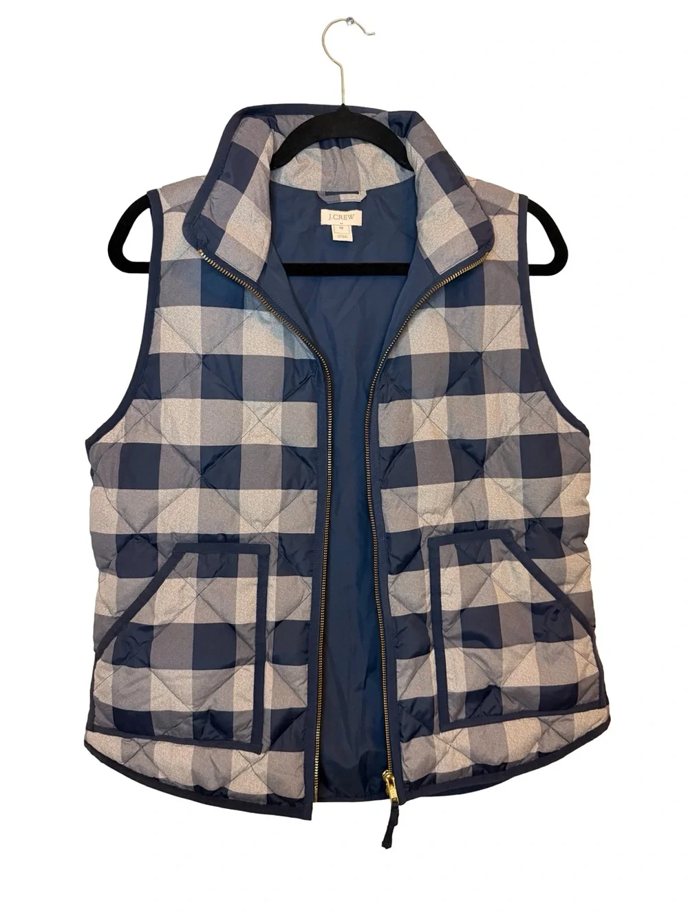 Kids Quilted Plaid Puffer Vest - Navy & White